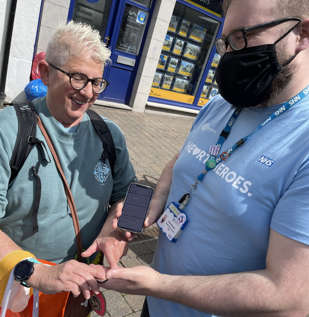 Image showing a Health Innovation North West Coast Heart Hero pulse testing in Kendal, Cumbria